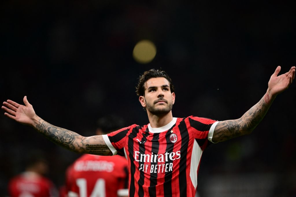 AC Milan's Theo Hernandez Reacts to Disallowed Goal
AC Milan's defender Theo Hernandez shows his frustration after having his goal disallowed during the Serie A match against Salernitana at San Siro Stadium on May 25, 2024. This match marked the final game coached by his current manager. (Photo by MARCO BERTORELLO / AFP via Getty Images)