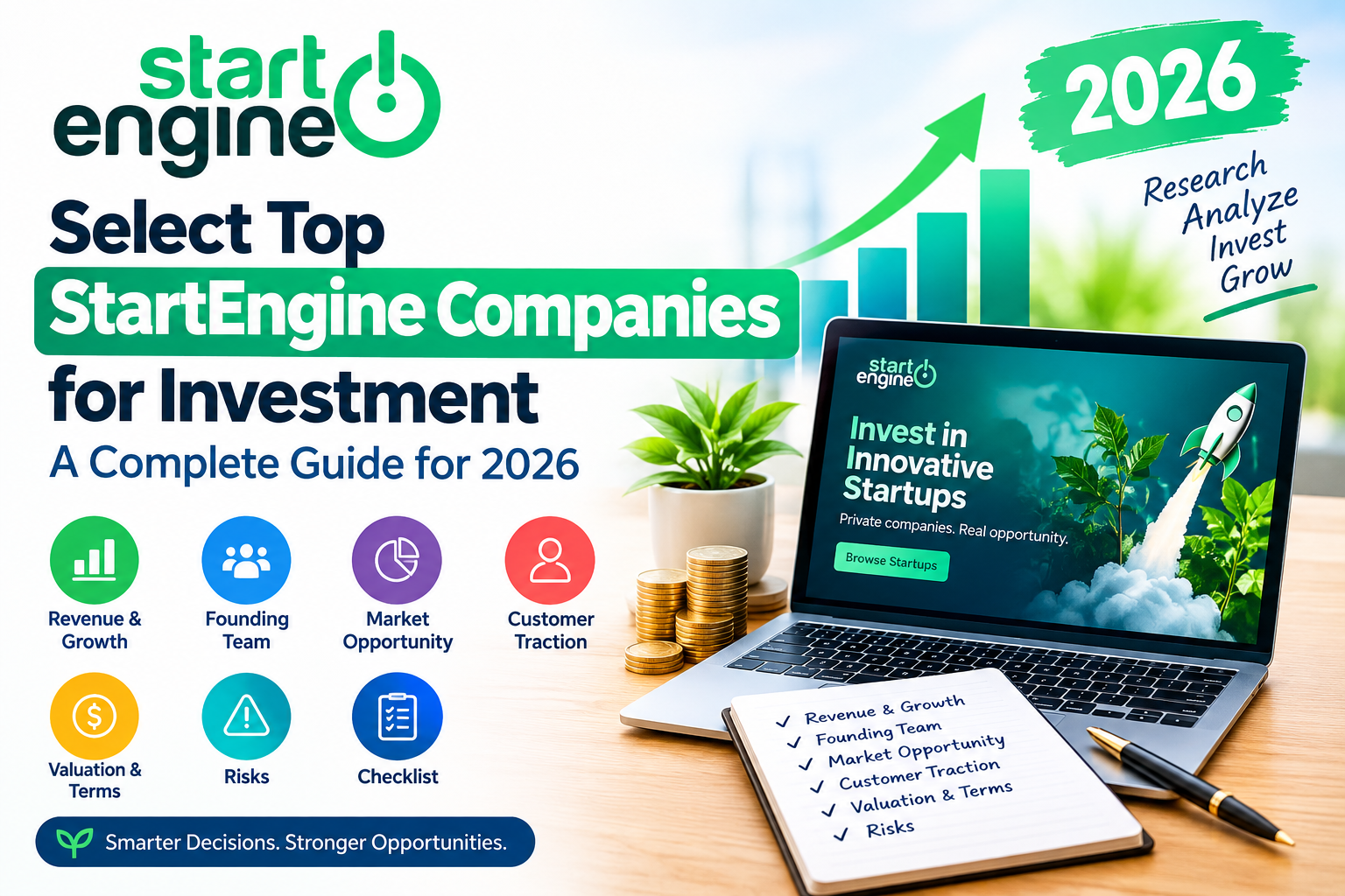 Laptop showing StartEngine startup investment opportunities and investment research