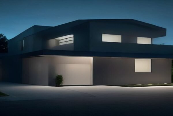 Sleek suburban home with an electric vehicle connected to a bidirectional V2H smart charger in an open garage.