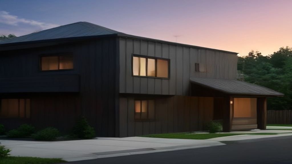 Sleek Tesla Model Y charging outside an off-grid home with smart EV charger and solar panels