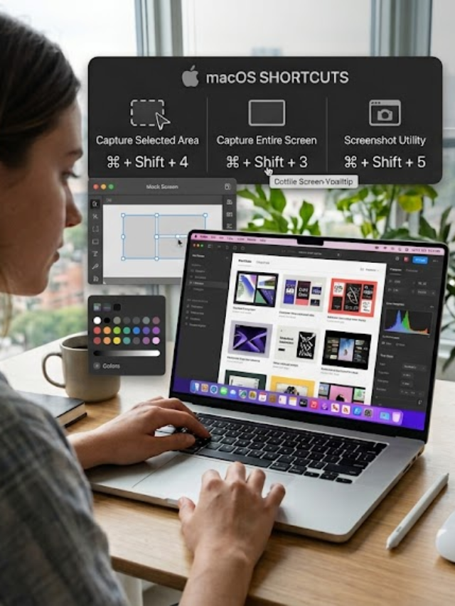 Mac vs. Windows 11 Screenshot Shortcuts workflow diagram showing side-by-side computer setups