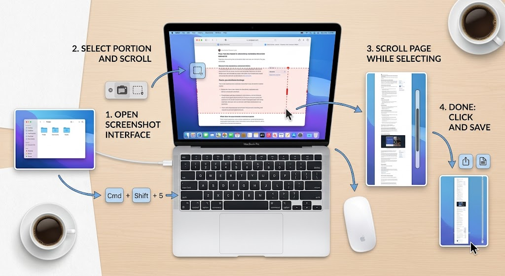 Mac Scrolling Screenshot Without Software step-by-step native workflow visual guide
