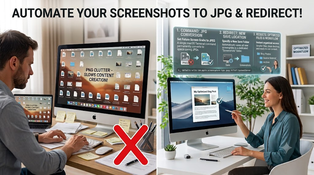 A single command in macOS Terminal permanently converts future screen grabs to space-saving JPGs.